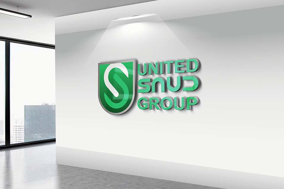 United Saud Group corporate headquarters 3D wall logo